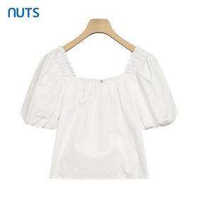 NUTS少女方领甜美温柔休闲风宽松显瘦短袖衬衫上衣428013500