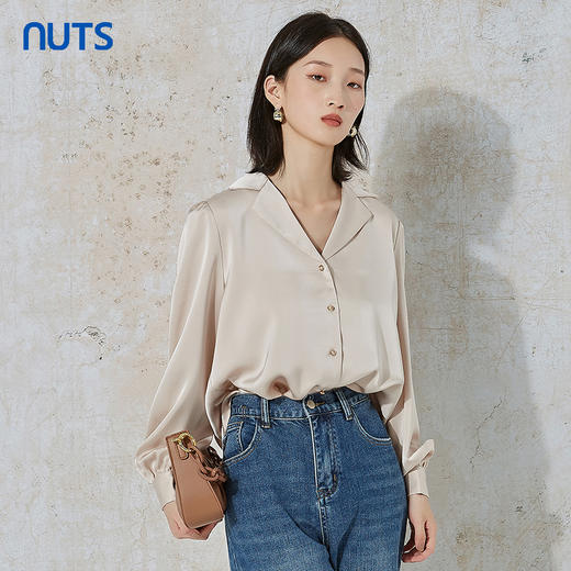 NUTS秋季新款时尚气质缎面高级感宽松显瘦长袖衬衫女231013062B 商品图1