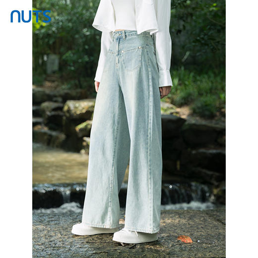 NUTS浅色直筒牛仔裤女新款高腰宽松设计感小众阔腿裤子4311106A1 商品图0