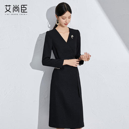 艾尚臣法式职业连衣裙女秋新款收腰女装高级感黑色教师轻奢高级感 商品图4