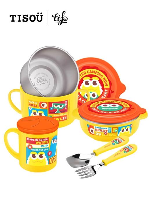 TISOU爱婴小铺婴儿水杯宝宝辅食碗勺叉 可拆分儿童不锈钢餐具套装 商品图1