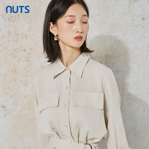 NUTS春秋季新款通勤风气质修身收腰显瘦长袖衬衫连衣裙女231103027B 商品图2