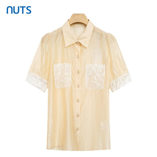 NUTS夏季宽松时尚v领蕾丝短袖袖衬衫221011248B 商品图0