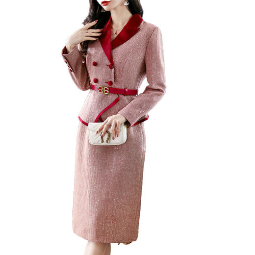 雀说毛呢西装连衣裙女冬季高级感荷叶边修身气质职业包臀裙AL3936 商品图3