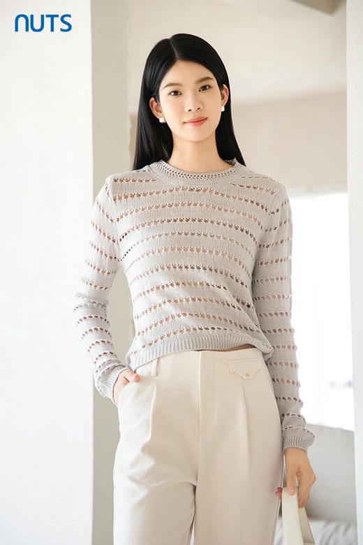 NUTS2023秋季新款镂空针织衫女宽松显瘦上衣套头衫女4380506A1 商品图5
