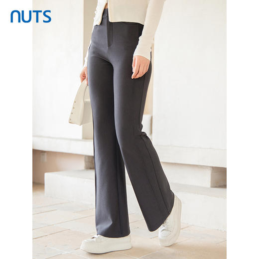 NUTS秋季新款深色高腰显示修身气质微喇长款休闲裤女4330701A1 商品图1
