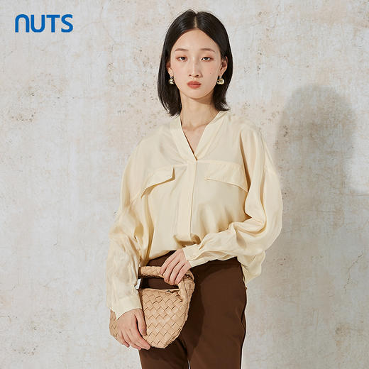 NUTS秋季新款气质通勤风韩版时尚100%桑蚕丝长袖衬衫231013111B 商品图3