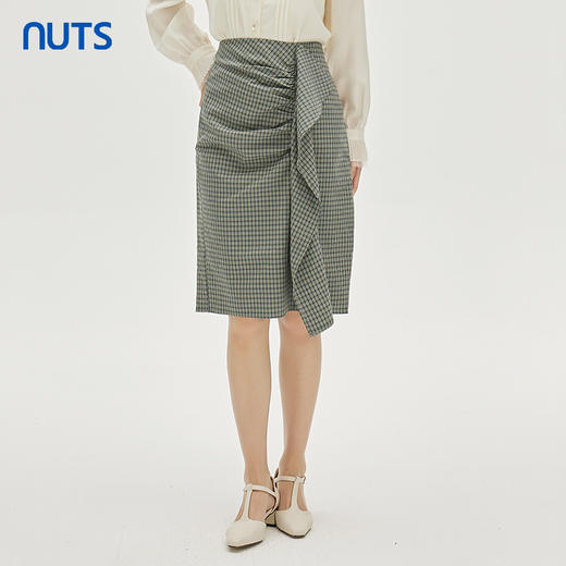 NUTS春秋季新款时尚气质设计感色织千鸟格高腰显瘦半身裙333061162 商品图1
