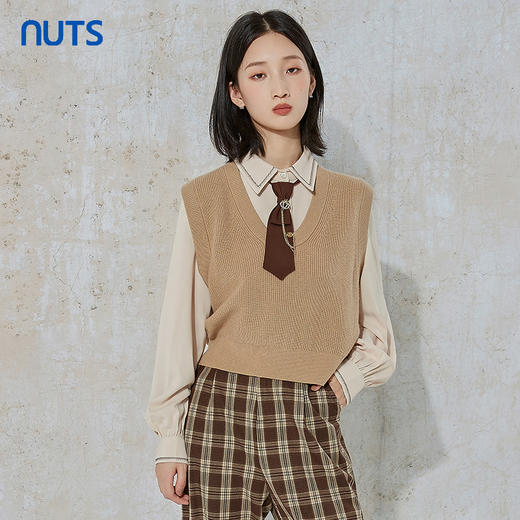 NUTS春秋季新款时尚气质百搭外穿通勤风毛织针织背心女231051036B 商品图3