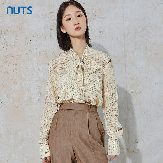 NUTS秋季新款时尚气质设计感复古图案宽松显瘦长袖衬衫231013017B 商品图3