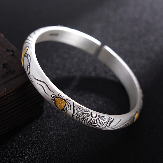 子佩集S999银【晓荷】手镯【YS025】纯银手镯带金色嵌真金仿古2408 商品图5