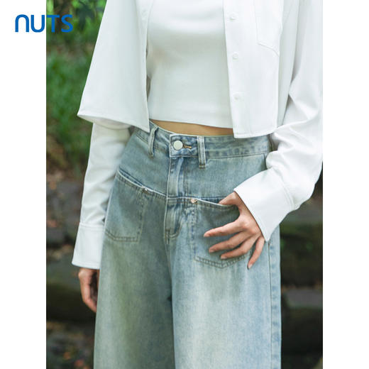 NUTS浅色直筒牛仔裤女新款高腰宽松设计感小众阔腿裤子4311106A1 商品图3