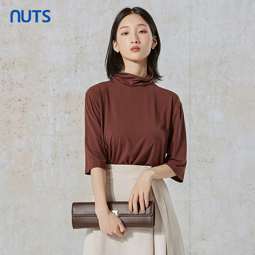 NUTS秋季新款休闲时尚纯色百搭中袖T恤女231022116B 商品图1