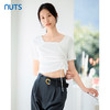 NUTS夏季新款方领设计感抽绳短袖衬衫上衣女425022241 商品缩略图0