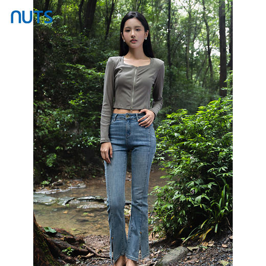 NUTS春秋季新款时尚气质拉链方领长袖T恤女4310203A1 商品图2
