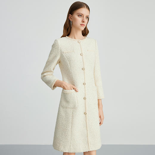 EITIE爱特爱气质圆领千金小香风收腰a字粗花呢连衣裙秋季新款D2407401 商品图3