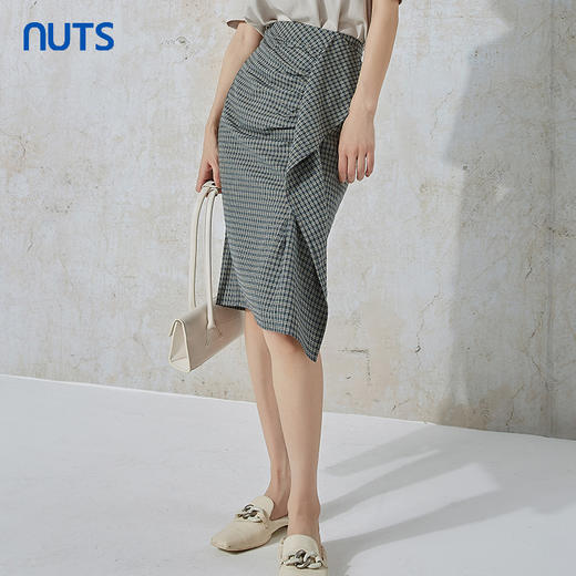 NUTS秋季新款高腰显瘦通勤风色织千鸟格半身中长裙女231062005B 商品图3