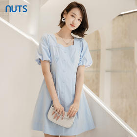 NUTS女装连衣裙夏季新款方领泡泡袖收腰显瘦短款裙子221101208