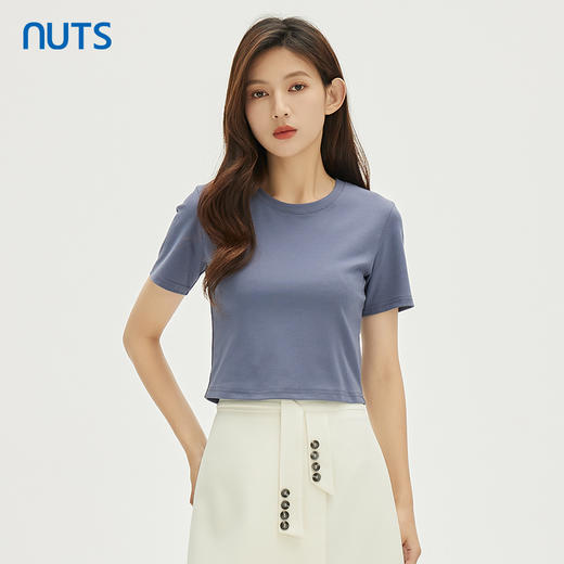 NUTS秋季新款时尚气质简约高级感修身显瘦短袖T恤女332021232 商品图0