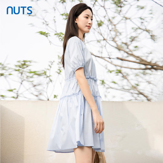 NUTS夏季甜美优雅泡泡袖抽绳压褶连衣裙429101355 商品图2
