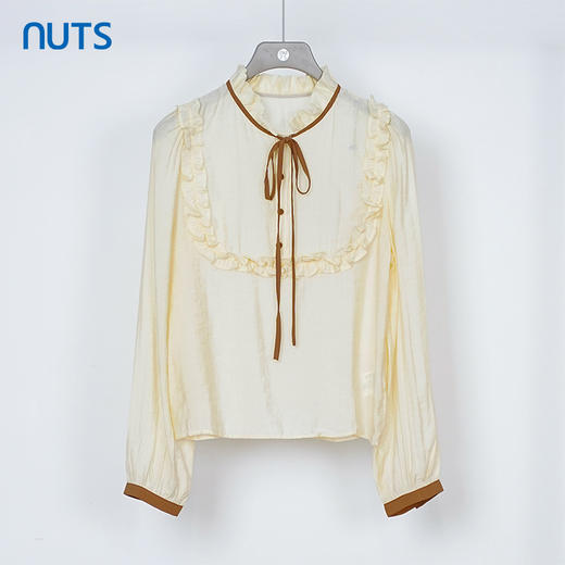 NUTS秋季新款宽松法式复古蝴蝶结木耳边长袖套头衫女331012271 商品图0