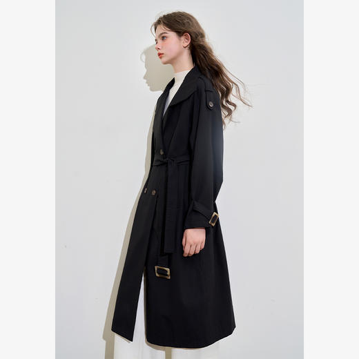 西遇英伦风气质通勤双排扣立领长款风衣女秋季老钱风外套V0042796 商品图3