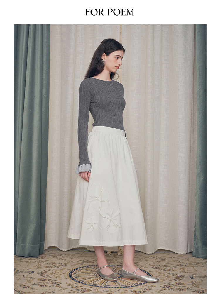 ForPoem 现货 24/FW原创设计正反两穿立体花装饰长裙半身裙伞裙