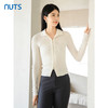 NUTS秋季新款白色简约韩系气质翻领拉链长袖针织开衫女4330509A1 商品缩略图2