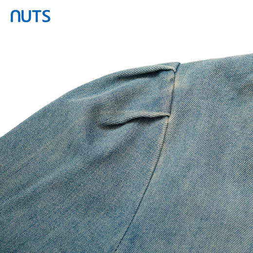 NUTS气质复古水洗领拼接泡泡短袖短款牛仔上衣外套428043420 商品图3