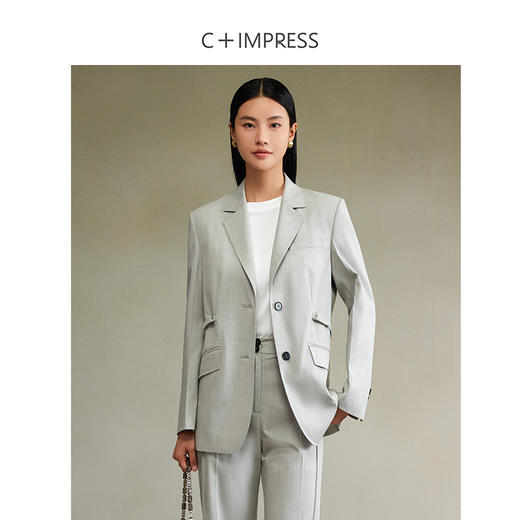 西嘉时髦松弛感JI简单排扣可脱卸腰带女绅士西装/翻边直筒裤套装 商品图5