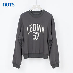 NUTS秋季新款复古字母印花圆领宽松纯棉长袖T恤卫衣女334022281