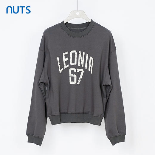 NUTS秋季新款复古字母印花圆领宽松纯棉长袖T恤卫衣女334022281 商品图0