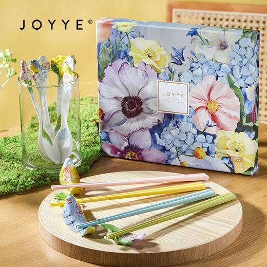 JOYYE鸟语花香-勺筷套装筷子家用高档新款轻奢陶瓷勺子长柄浮雕手绘筷子架 商品图5