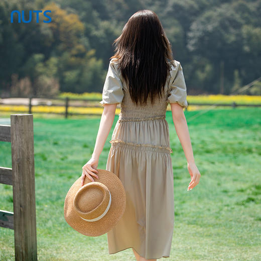 NUTS夏季新中式大方领泡泡袖连衣裙小黑裙422101231 商品图2