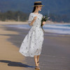 HM-S446白色碎花刺绣连衣裙文艺圆领中袖高腰系带旅行仙气大摆裙春夏新款 商品缩略图1