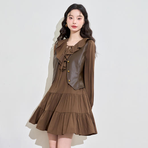 美拉德时尚叠穿套装女马甲搭长袖连衣裙两件套V0042754 商品图2