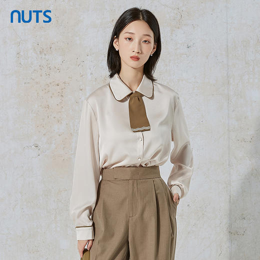 NUTS秋季新款时尚通勤学院风宽松百搭长袖衬衫女231013030B 商品图3