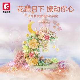 【森宝积木花清仓系列】 森宝花颜月下积木/花筒积木花玫瑰花向日葵拼装花束 超多花型为生活添色