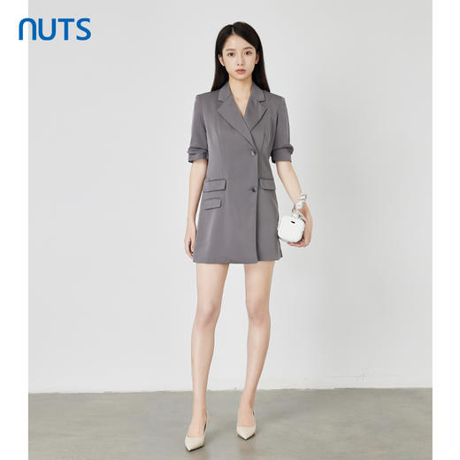 NUTS春秋季新款时尚通勤风西装款式设计感中袖连衣裙女231102001B 商品图3
