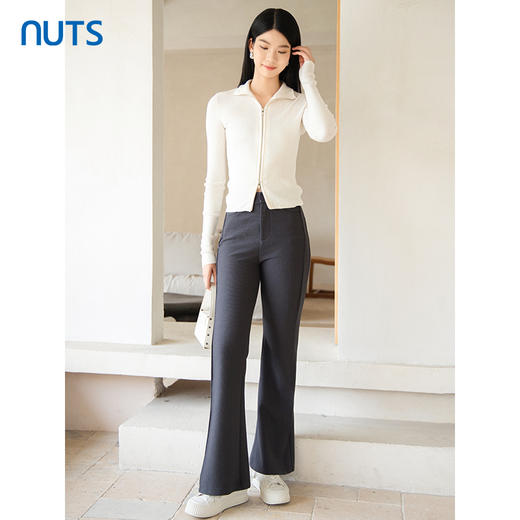 NUTS秋季新款深色高腰显示修身气质微喇长款休闲裤女4330701A1 商品图2