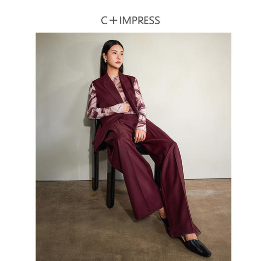 西嘉精纺羊毛VTG中古风宽松双排扣马甲套装 商品图2