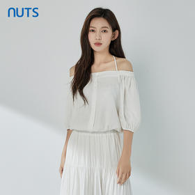 NUTS一字肩上衣女夏季小众泡泡袖小个子短款娃娃衫429011363