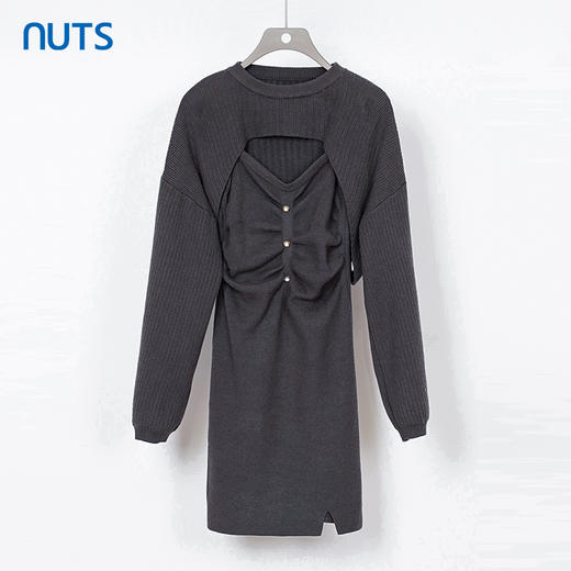 NUTS秋季新款设计感小众气质法式长袖针织连衣裙两件套334103377 商品图0