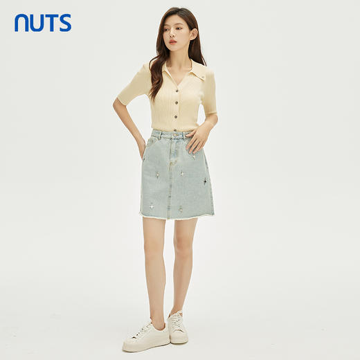 NUTS秋季新款时尚气质设计感星星饰品点缀水洗牛仔半裙332061149 商品图2