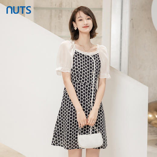 NUTS夏装新款女装木耳边牛仔拼接设计感连衣裙221101291 商品图1