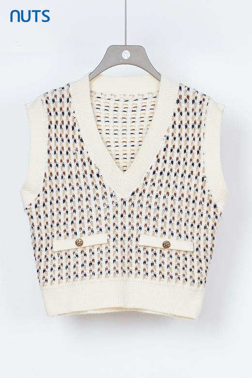 NUTS秋款新款V领小香风背心设计感小个子短款针织马甲女335053379 商品图5