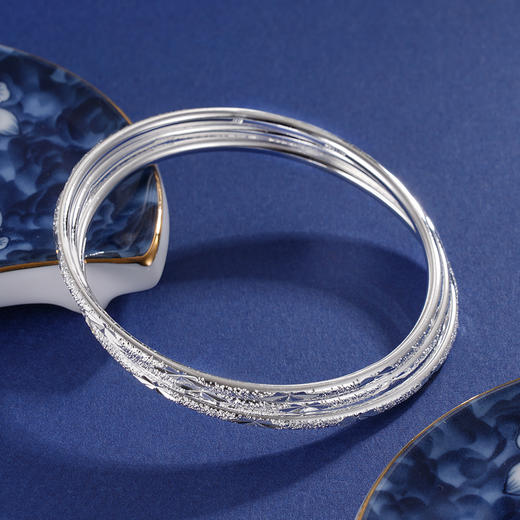 子佩集S999银【月华流照】手镯【WZ002025-1】纯银手镯满天星三个圈车花时尚58mm2408 商品图1