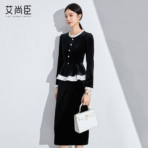 秋季时尚职业套装女装2024新款洋气黑色丝绒显瘦两件套御姐小香风 商品图5