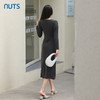 NUTS2023秋季新款V领泡泡袖连衣裙女高级感褶皱显身材4351001A1 商品缩略图2