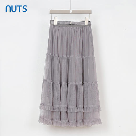 NUTS秋季新款法式文艺纯色时尚优雅纱裙半身长裙女332062263 商品图0